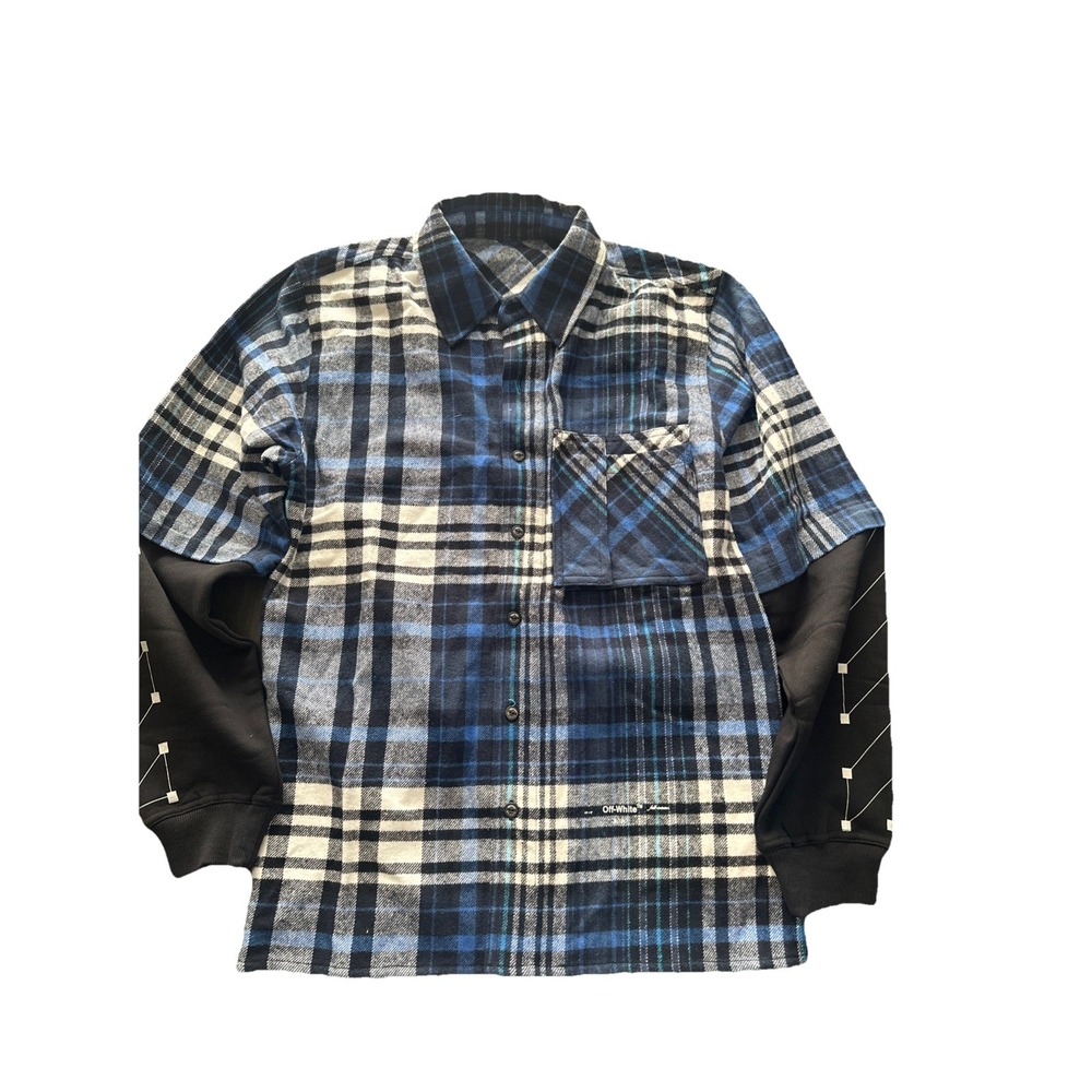 Off-White Blue Black Plaid Flannel Button Down Flannel Size XS